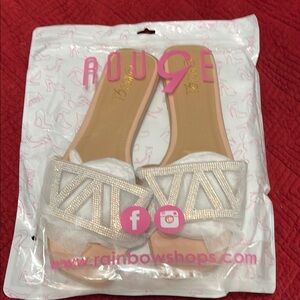 Rouge Women's Nude & Rainbow Rhinestones Slide Sandals